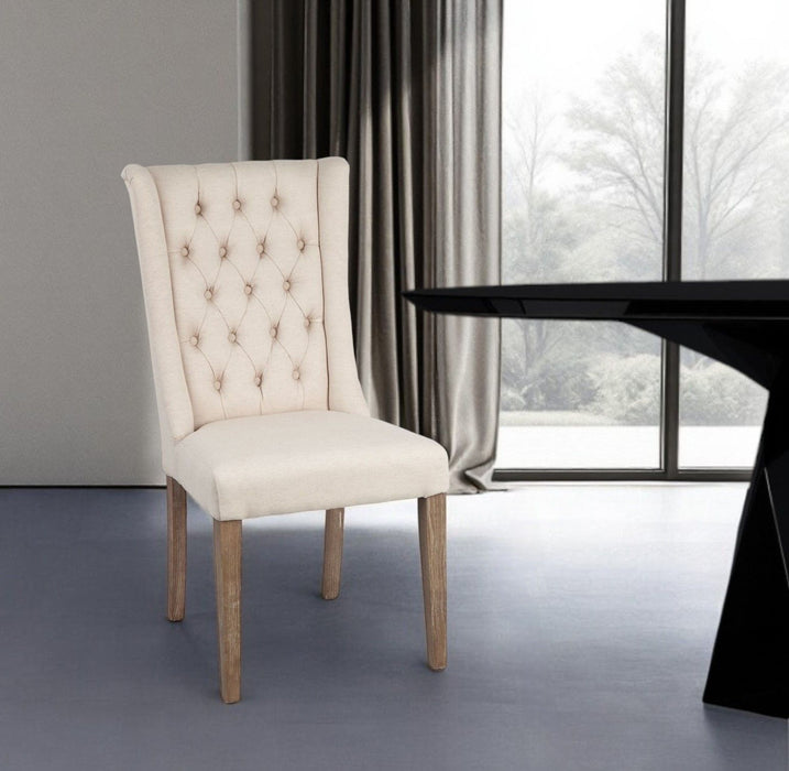 Tufted And Upholstered Linen Wing Back Dining Side Chair - Cream