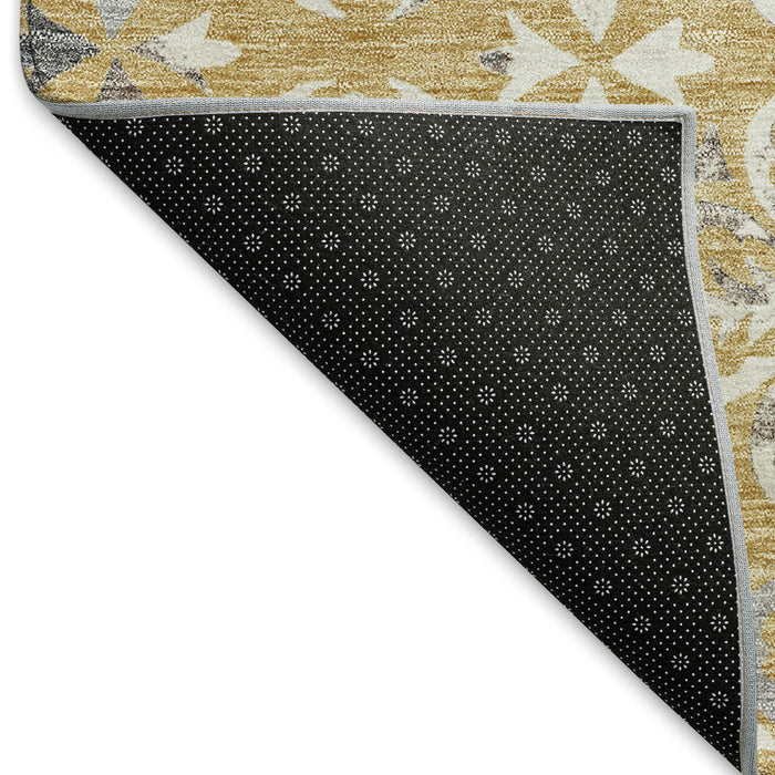 10' X 14' Floral Washable Area Rug With UV Protection (673927) - Gold / Gray