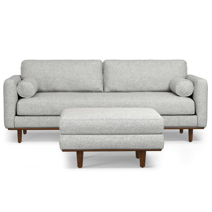 89" 2 Piece Living Room Set Fabric Sofa With Ottoman With Brown Legs - Gray