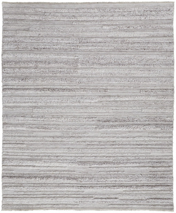 10' x 14' Striped Shag Hand Woven Area Rug - Ivory And Gray