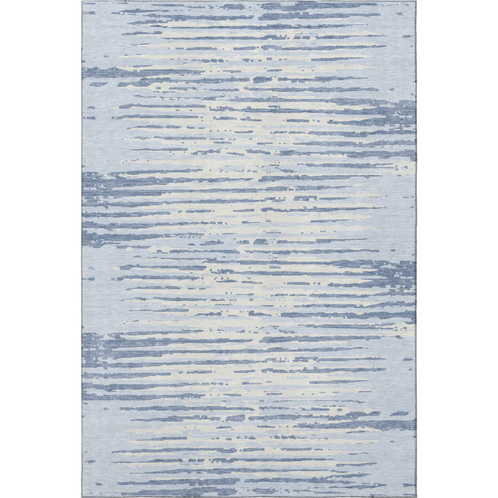 10' X 14' Striped Washable Area Rug With UV Protection (670591) - Sky Blue / Ivory