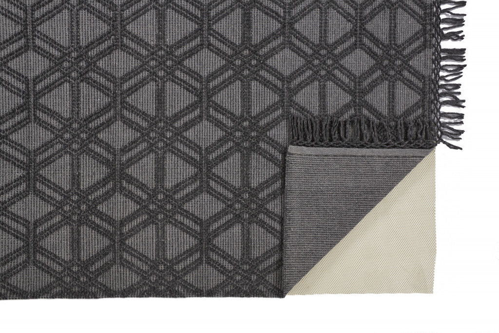 8' x 10' Wool Geometric Hand Woven Area Rug With Fringe - Black And Gray