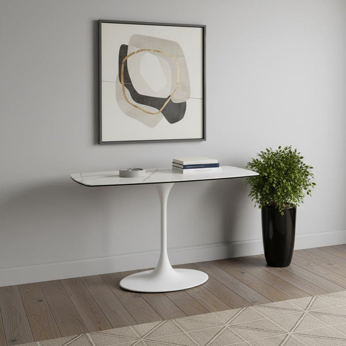 Ceramic Tile Steel Pedestal Console Table - White / Steel
