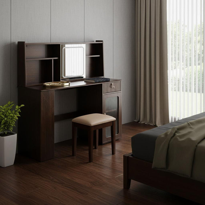47" Wood Lighted Vanity Single Drawer Dresser - Brown