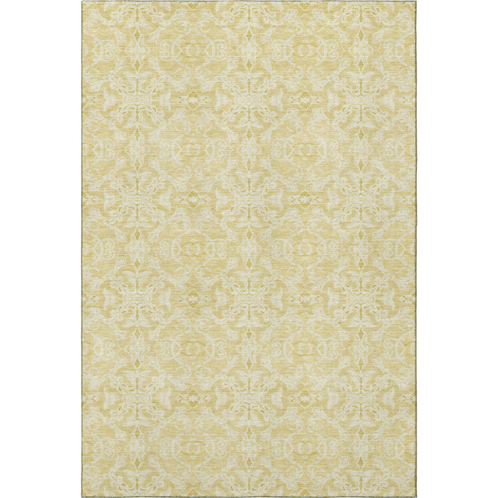 9' X 12' Medallion Washable Area Rug Polyester With UV Protection - Gold And Ivory