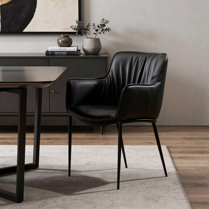 Faux Leather Steel Dining Arm Chair - Black