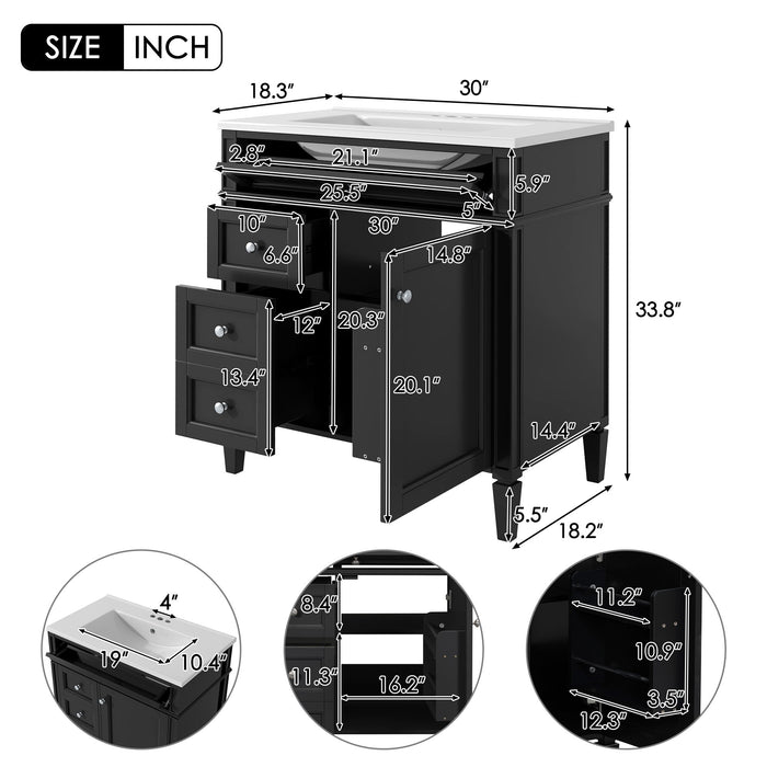 Giga bathroom vanity with top sink, storage cabinet featuring two drawers and a tip-out drawer for organized bathroom storage.