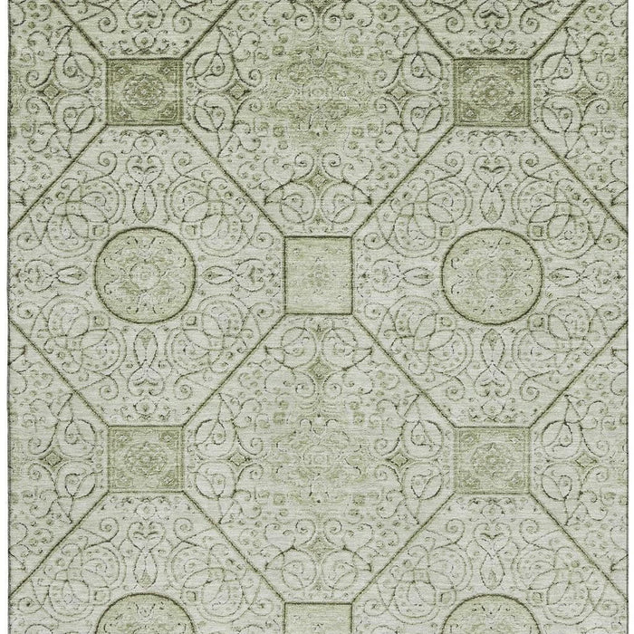 10' X 14' Geometric Washable Area Rug With UV Protection (700017) - Artichoke Green / Ivory