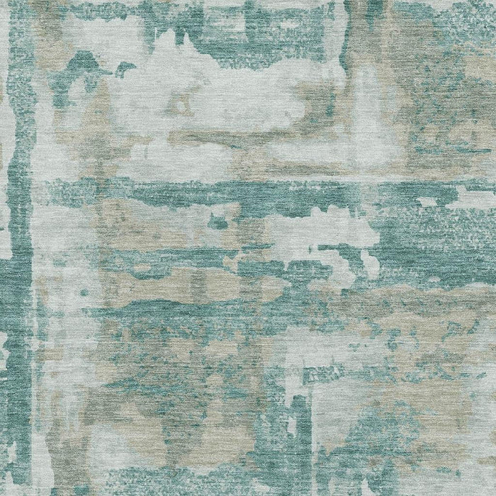 10' X 14' Abstract Washable Area Rug With UV Protection (714661) - Teal / Taupe