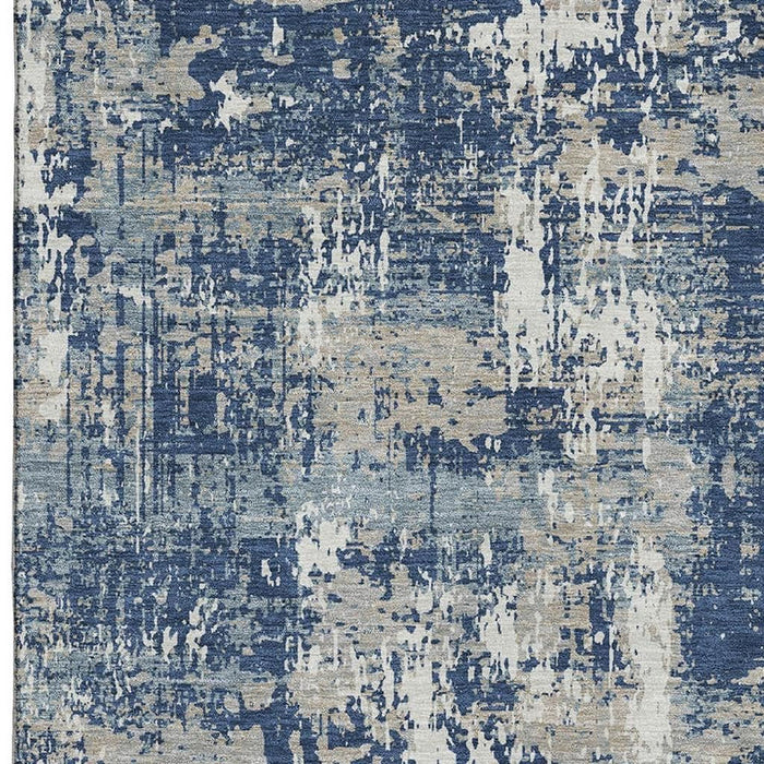 10' X 14' Abstract Washable Area Rug With UV Protection (679150) - Navy Blue / Gray / Ivory