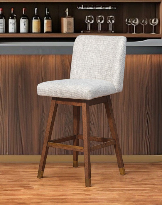 Upholstered And Solid Wood Swivel Bar Height Bar Chair - Beige And Brown