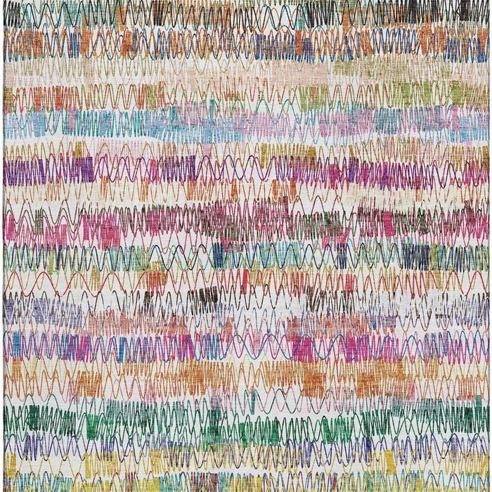 10' X 14' Striped Washable Area Rug With UV Protection (667569) - Green / Purple / Orange