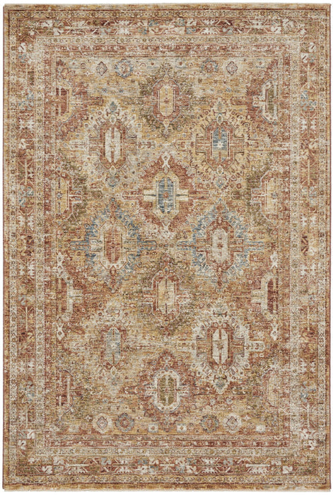 4' X 6' Geometric Distressed Area Rug (553103) - Rust / Ivory / Blue
