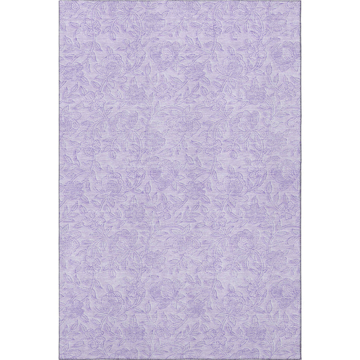 8' X 10' Floral Washable Area Rug With UV Protection - Lilac And Ivory