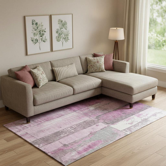 10' X 14' Geometric Washable Area Rug With UV Protection (706553) - Pink / Gray