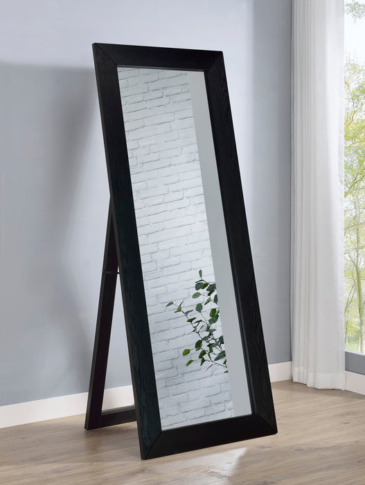 Cadence tempered glass full-length standing mirror in black oak by CoasterEveryday