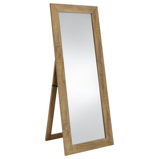 Cadence Tempered Glass full-length standing mirror in mango finish by CoasterEveryday