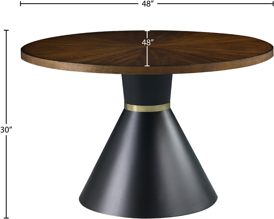 Brown Sheridan dining table by Meridian Furniture with a sleek wooden surface and sturdy legs for modern dining rooms.