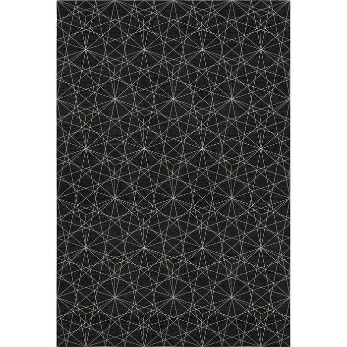10' X 14' Geometric Washable Area Rug With UV Protection (677855) - Black / Ivory