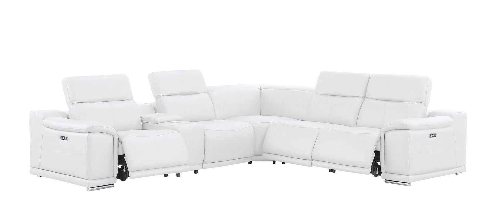 Leather Modular L Shaped Six Piece Corner Sectional With Console - White
