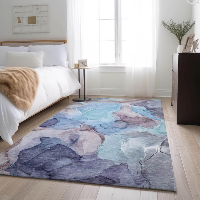 8' X 10' Transitional Abstract Washable Area Rug With UV Protection - Navy Blue