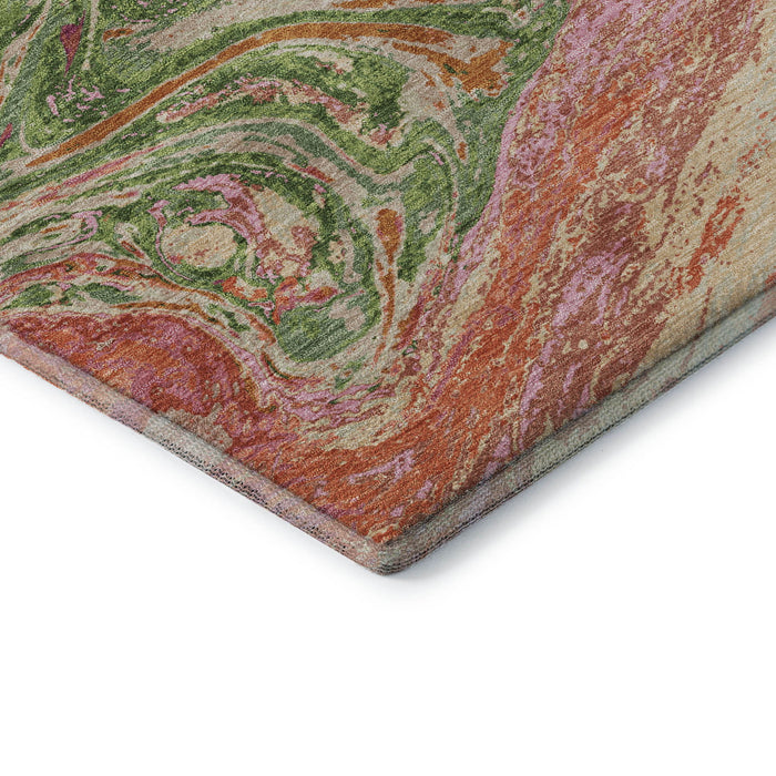 10' X 14' Abstract Washable Area Rug With UV Protection (683105) - Coral / Green / Peach
