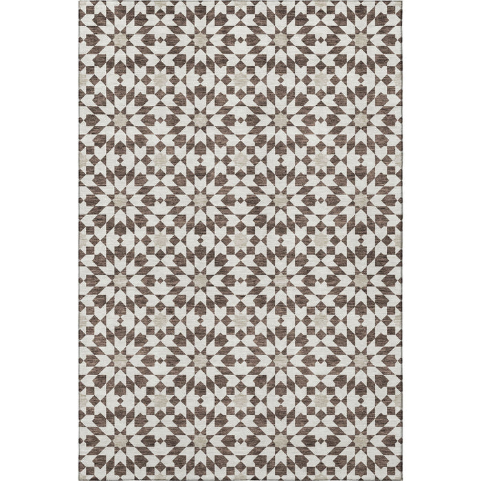9' X 12' Geometric Washable Area Rug With UV Protection - Brown And Ivory