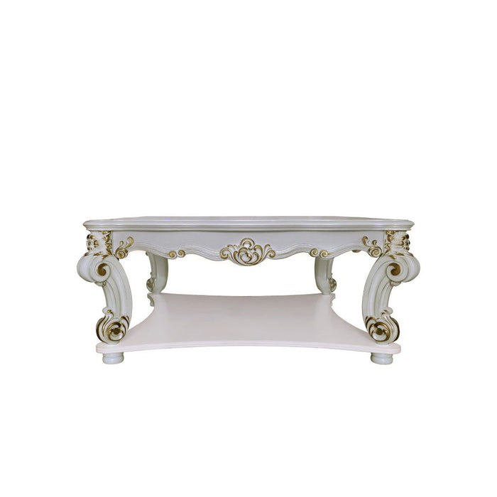 58" Wood Square Coffee Table With Shelf - Gold And Ivory