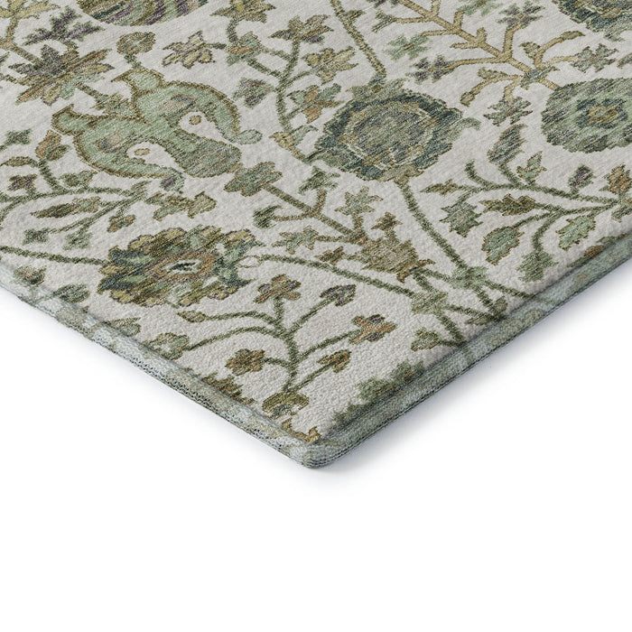 10' X 14' Floral Washable Area Rug With UV Protection (684028) - Ivory / Fern Green / Beige