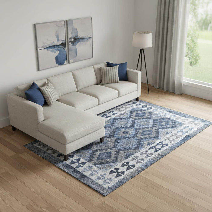 10' X 14' Tribal Washable Area Rug With UV Protection (707947) - Navy Blue / Ivory