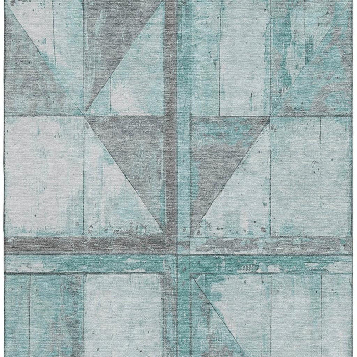 10' X 14' Geometric Washable Area Rug With UV Protection (706529) - Teal / Gray