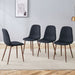 Set of four Giga luxury simple dining chairs with black linen cotton upholstery and metal-colored legs.