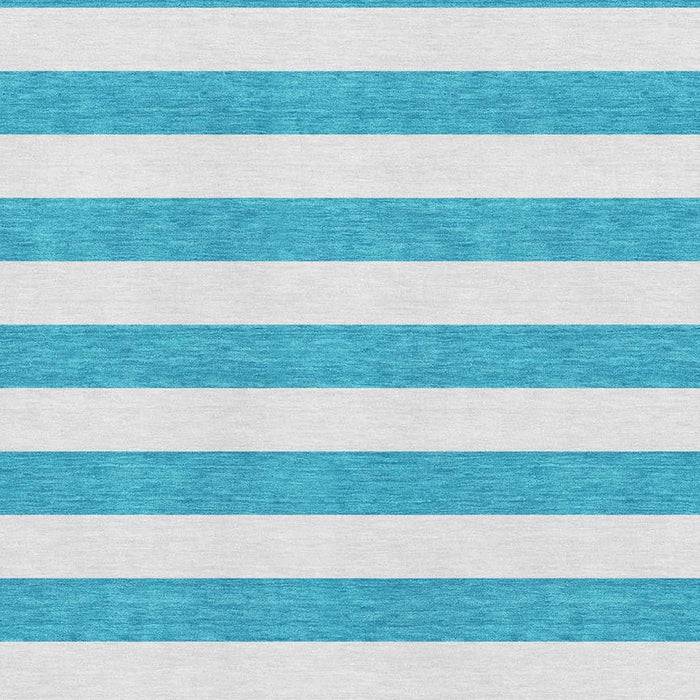9' X 12' Striped Washable Area Rug With UV Protection (647673) - Teal / Ivory