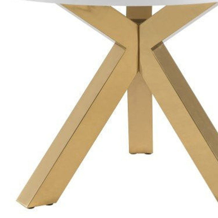 48" Wood And Metal Cross Leg Base Round Top Dining Table - White