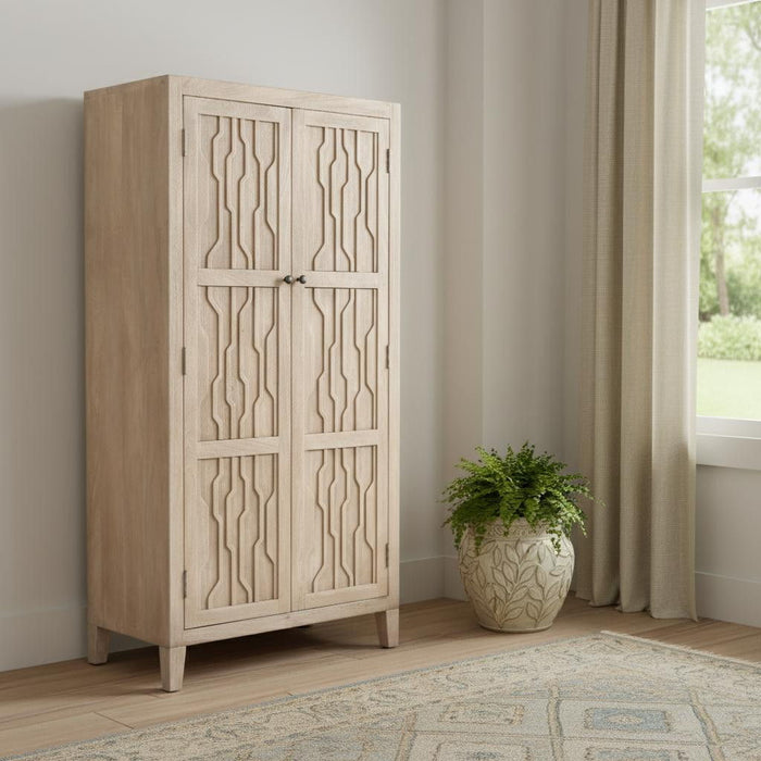 72" Distressed Solid Wood Frame Accent Cabinet With Two Doors - Ivory