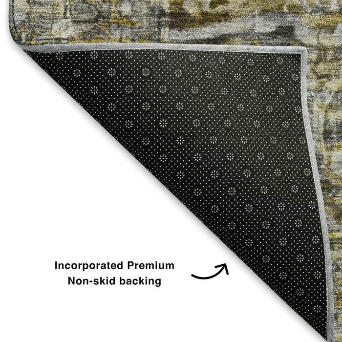 10' X 14' Oriental Washable Area Rug With UV Protection (699358) - Pewter / Gold / Ivory