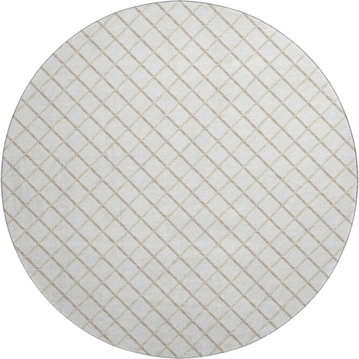 8' Geometric Washable Round Rug With UV Protection - Ivory And Taupe