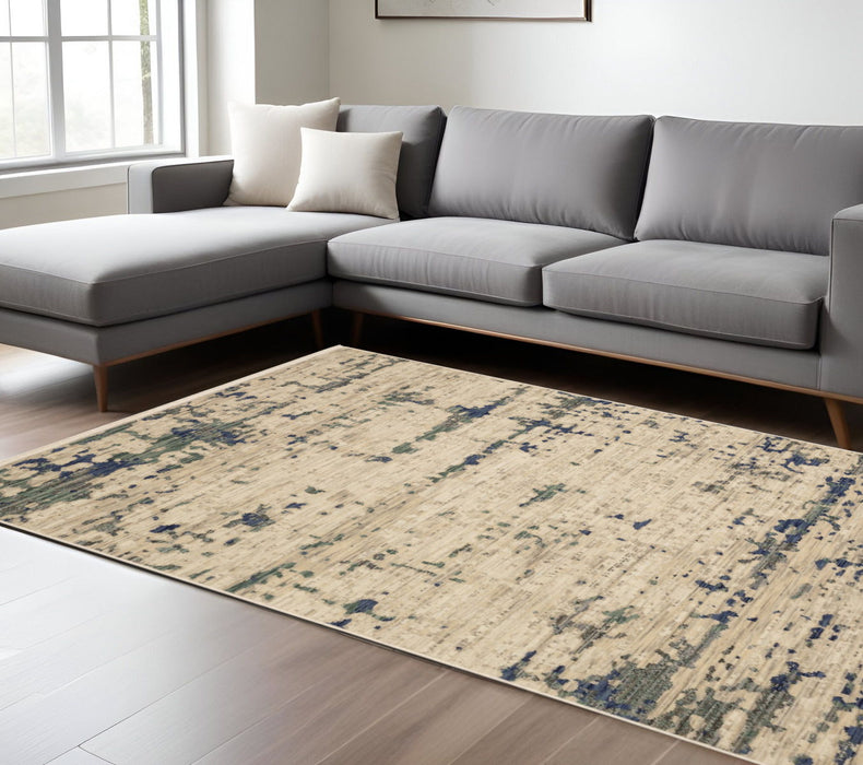 8' X 11' Abstract Area Rug With Fringe - Beige And Green