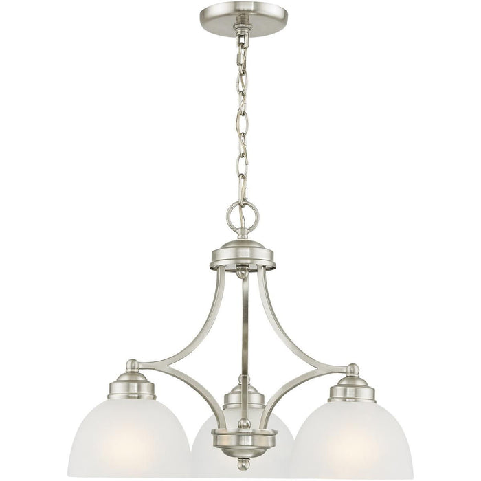 Three Light Metal Dimmable Chandelier With Shades - Nickel / Off White