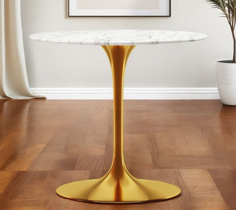32" Marble And Metal Dining Table - Gold