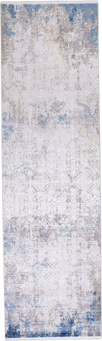 10' Industrial Abstract Power Loom Runner Rug With Fringe - Ivory