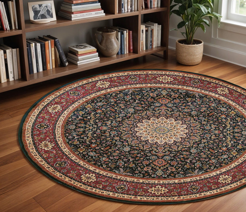 8' Oriental Round Rug - Blue / Red