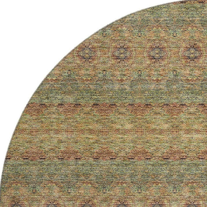 8' Floral Medallion Washable Round Rug With UV Protection (651319) - Green / Copper