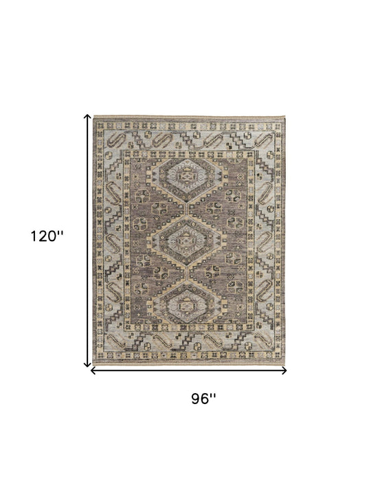 8' x 10' Wool Geometric Hand Knotted Area Rug With Fringe - Gray And Brown