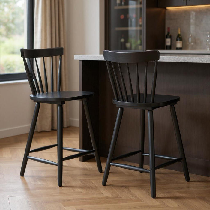 Solid Wood And Manufactured Wood Low Back Bar Chairs (Set of 2) - Black
