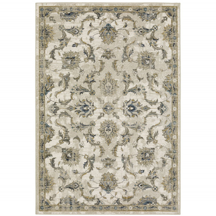 6' x 9' Oriental Power Loom Stain Resistant Area Rug - Beige Gold Blue And Gray