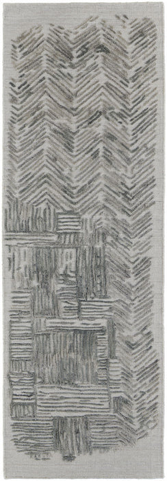 10' Abstract Hand Woven Runner Rug - Green Blue And Ivory