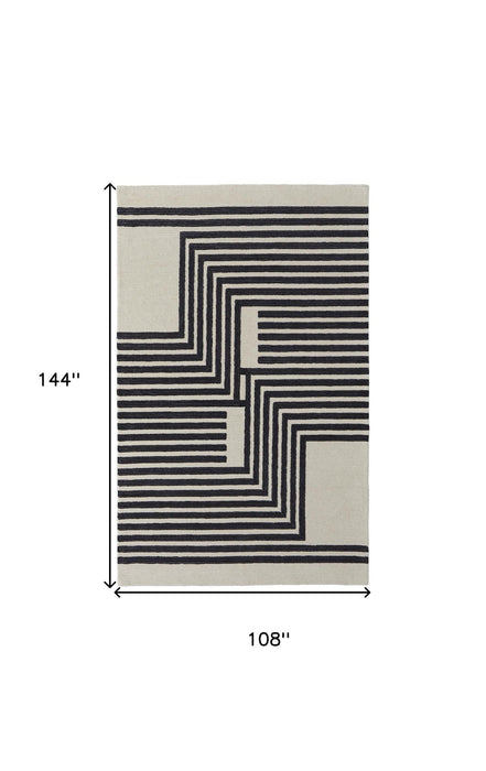 9' x 12' Wool Abstract Hand Tufted Area Rug - Gray And Black