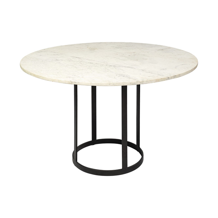 48" Rounded Marble And Metal Pedestal Base Dining Table - Black / White