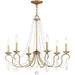 HomeRoots 24-inch antique gold six-light chandelier with shades, dimmable elegant lighting fixture for dining or living rooms.